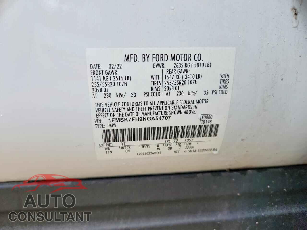 FORD EXPLORER 2022 - 1FMSK7FH9NGA54707