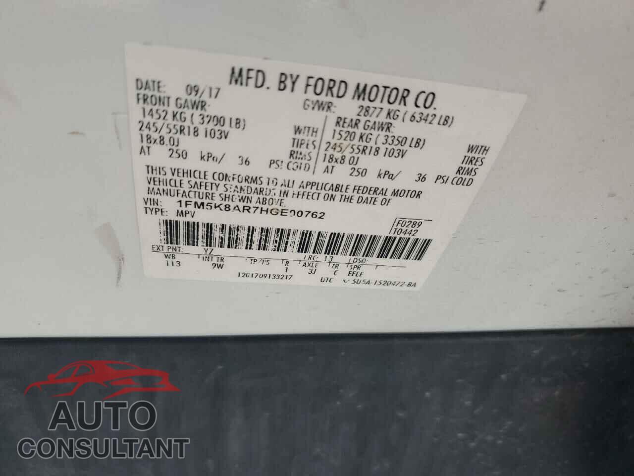 FORD EXPLORER 2017 - 1FM5K8AR7HGE00762