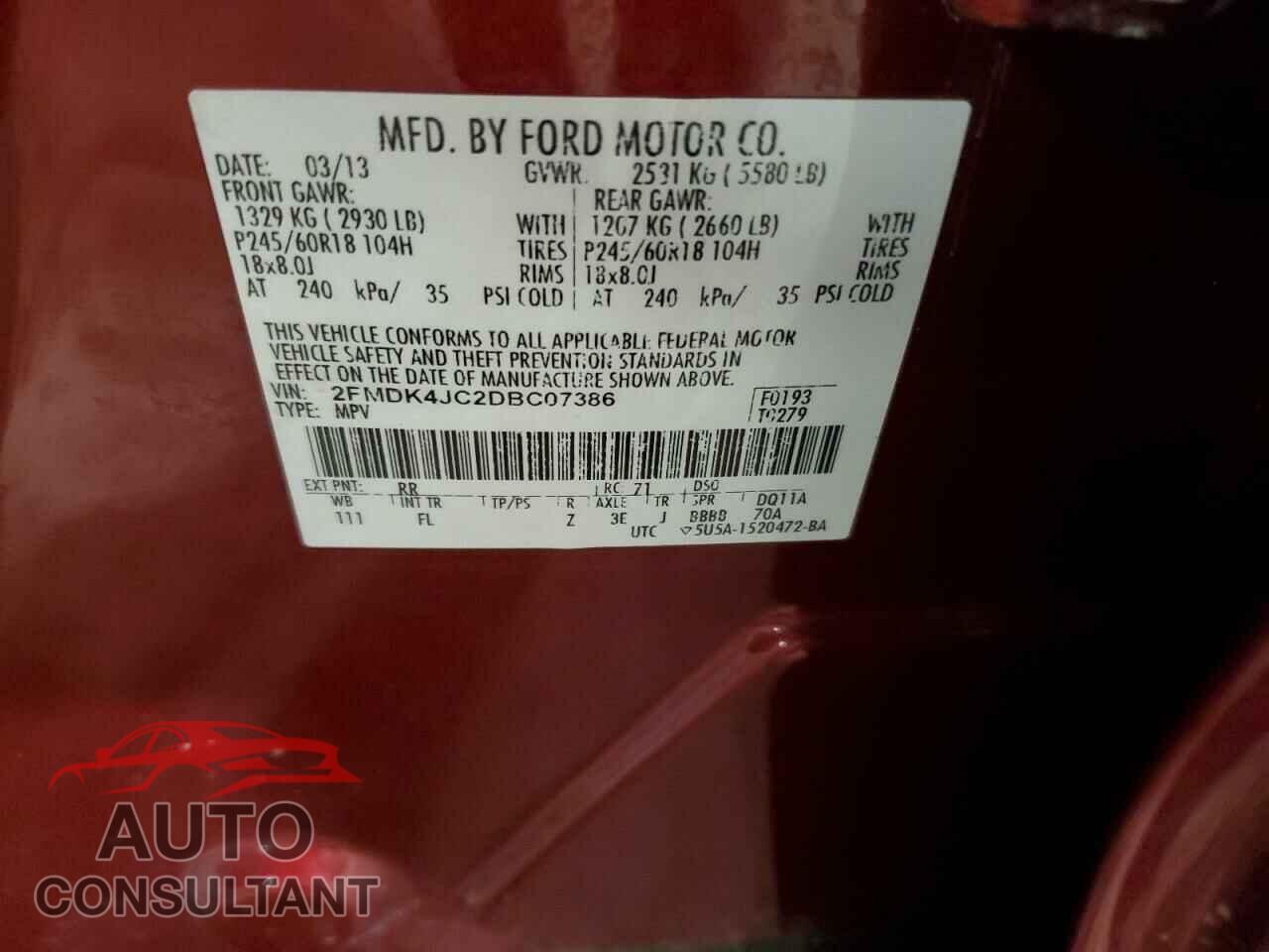 FORD EDGE 2013 - 2FMDK4JC2DBC07386
