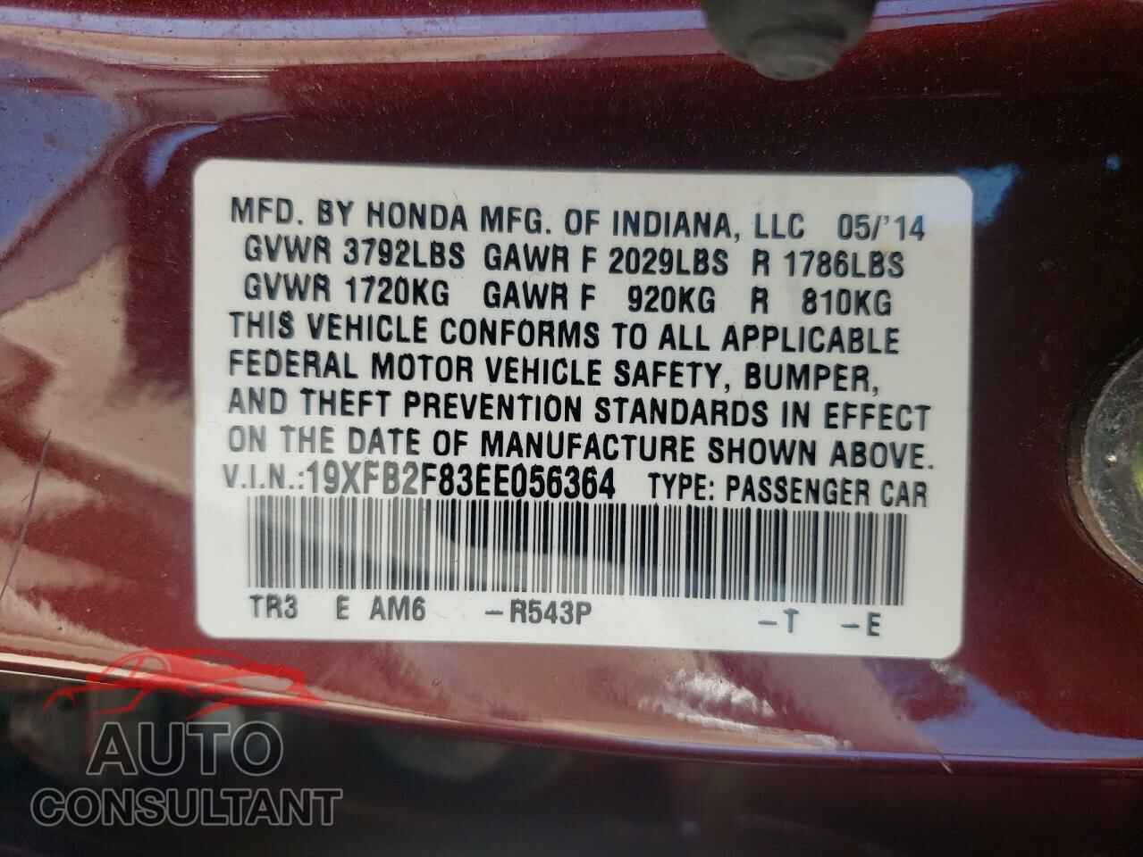 HONDA CIVIC 2014 - 19XFB2F83EE056364
