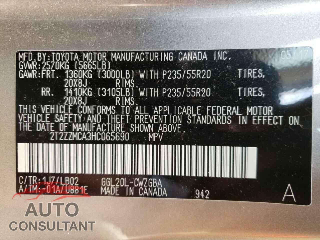 LEXUS RX350 2017 - 2T2ZZMCA3HC065690