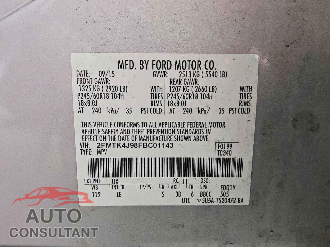 FORD EDGE 2015 - 2FMTK4J98FBC01143