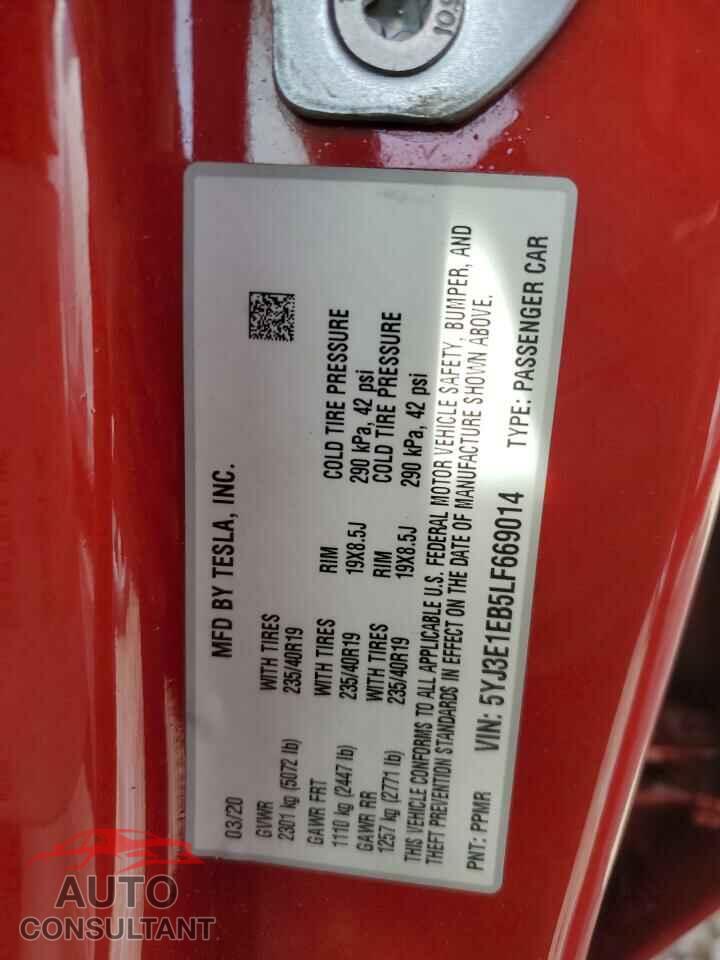 TESLA MODEL 3 2020 - 5YJ3E1EB5LF669014