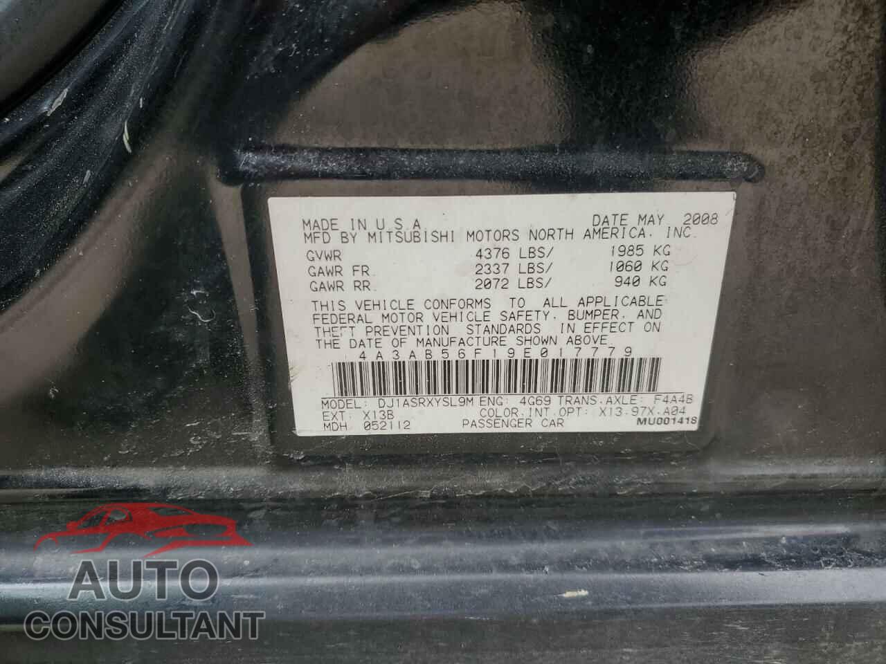 MITSUBISHI GALANT 2009 - 4A3AB56F19E017779