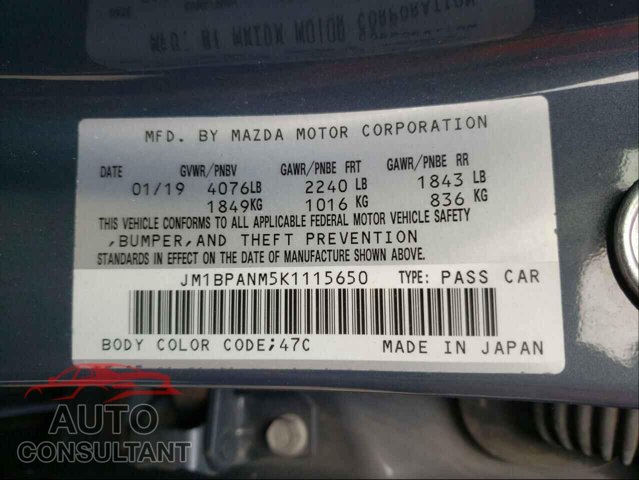 MAZDA 3 2019 - JM1BPANM5K1115650
