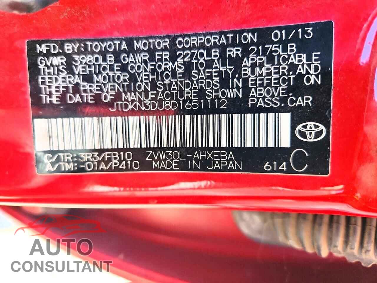 TOYOTA PRIUS 2013 - JTDKN3DU8D1651112