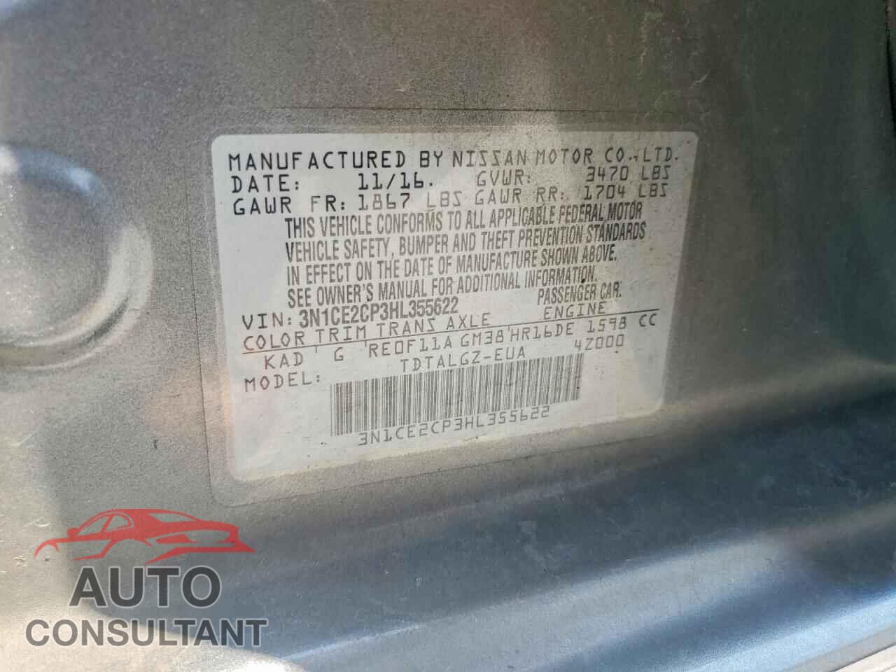 NISSAN VERSA 2017 - 3N1CE2CP3HL355622