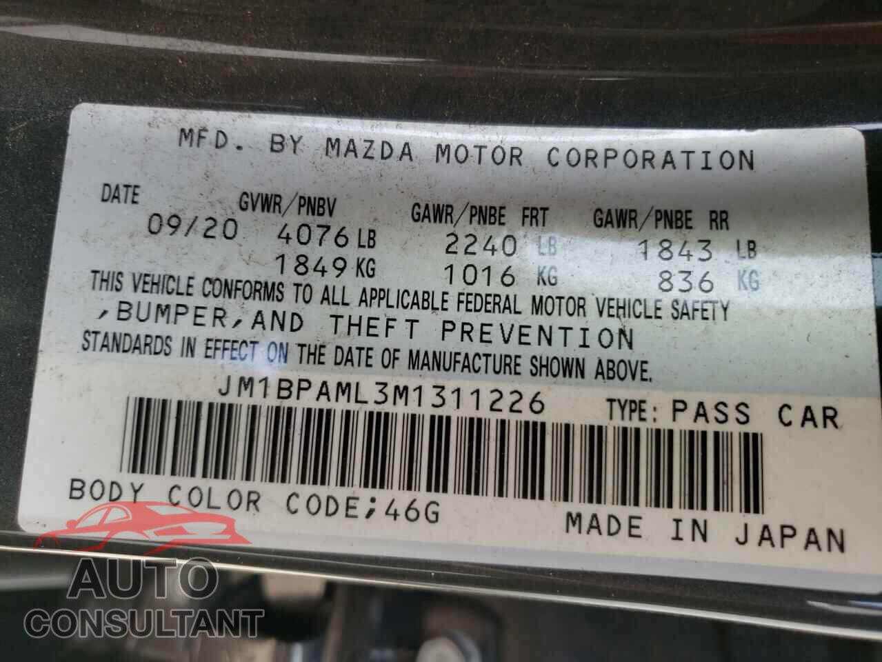 MAZDA 3 2021 - JM1BPAML3M1311226