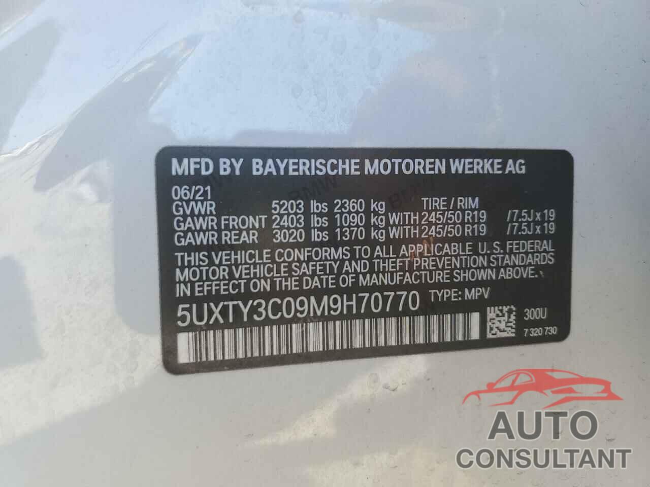BMW X3 2021 - 5UXTY3C09M9H70770