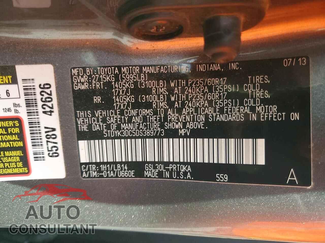TOYOTA All Models 2013 - 5TDYK3DC5DS389773