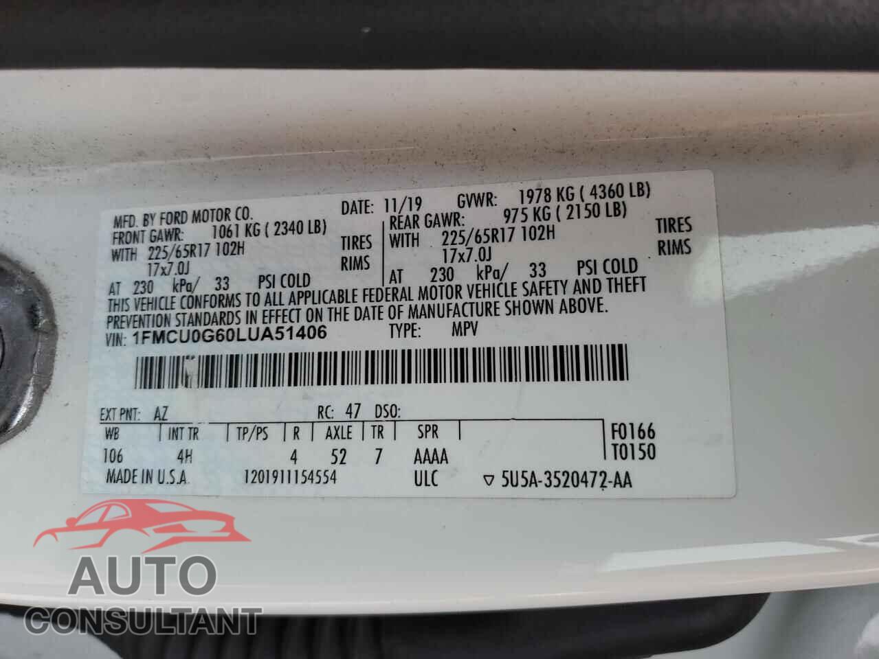 FORD ESCAPE 2020 - 1FMCU0G60LUA51406