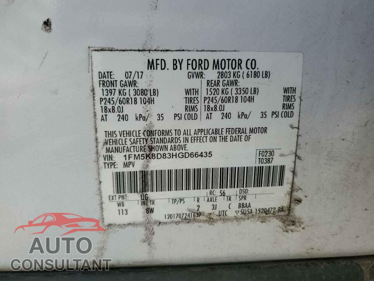 FORD EXPLORER 2017 - 1FM5K8D83HGD66435