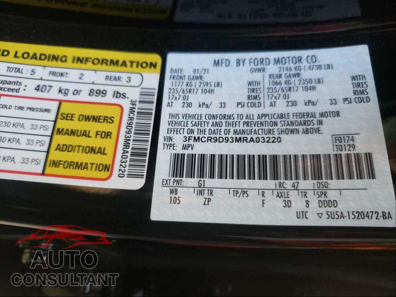 FORD BRONCO 2021 - 3FMCR9D93MRA03220
