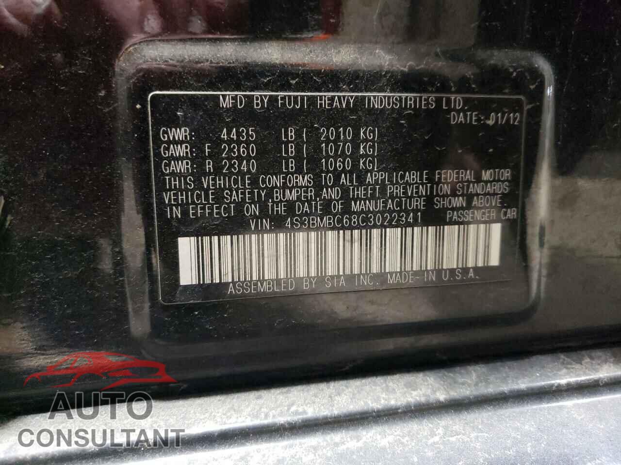 SUBARU LEGACY 2012 - 4S3BMBC68C3022341