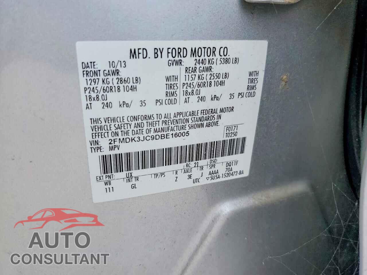 FORD EDGE 2013 - 2FMDK3JC9DBE16005