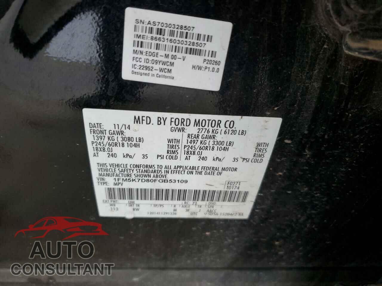 FORD EXPLORER 2015 - 1FM5K7D80FGB53109