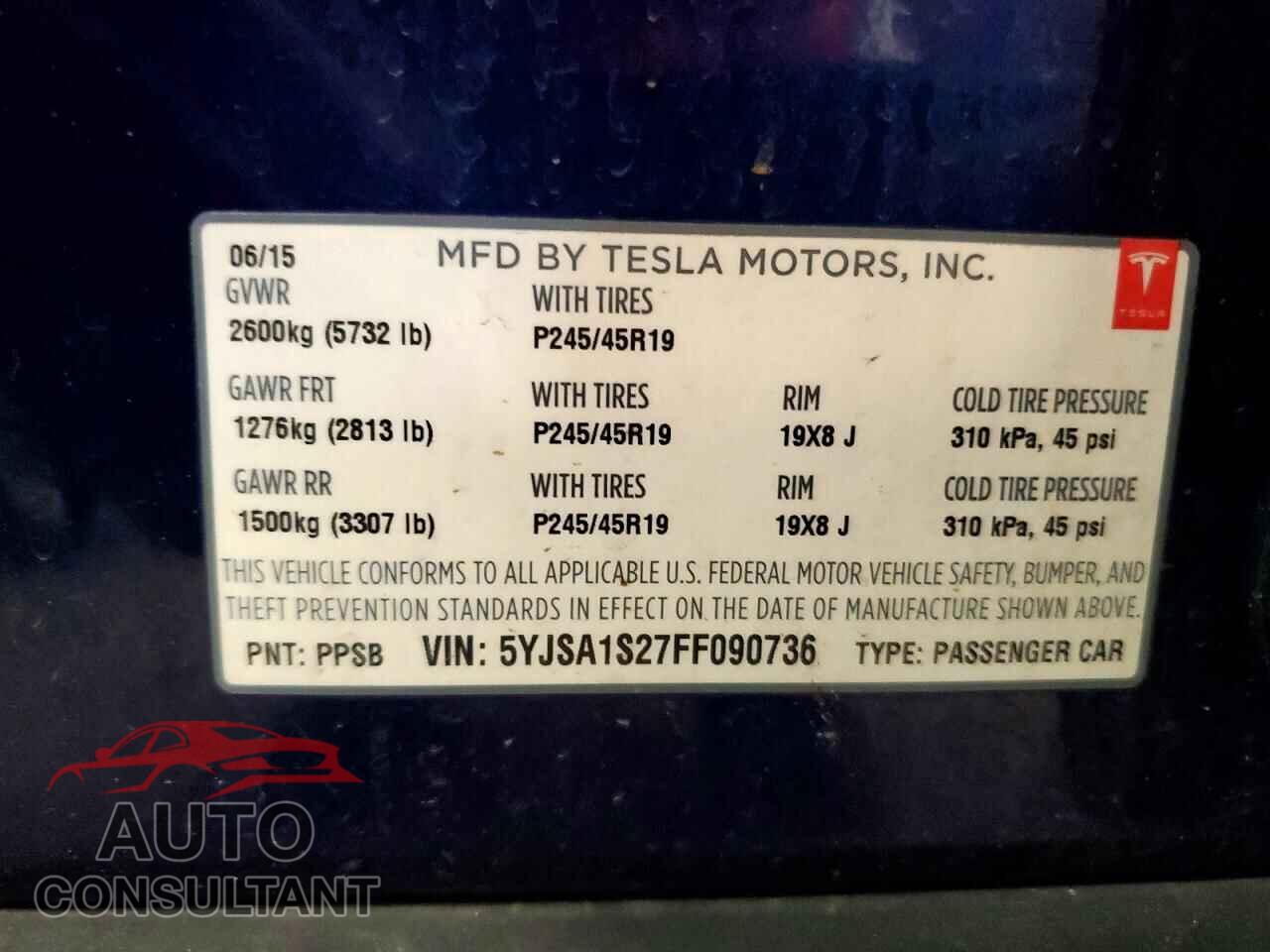 TESLA MODEL S 2015 - 5YJSA1S27FF090736