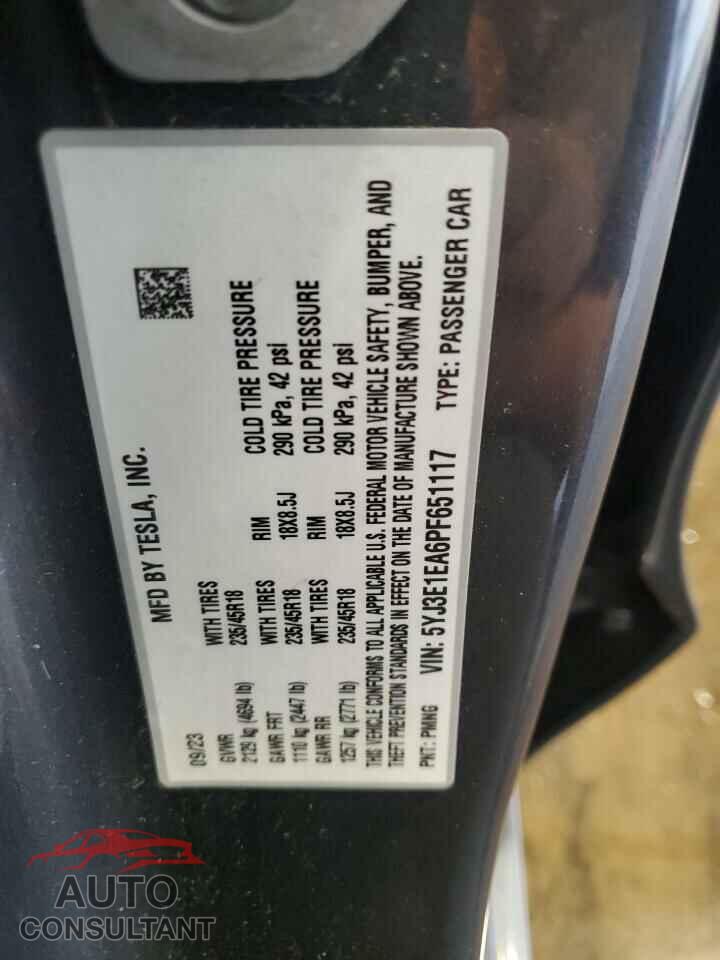 TESLA MODEL 3 2023 - 5YJ3E1EA6PF651117