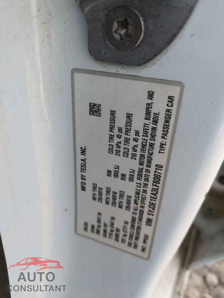 TESLA MODEL 3 2020 - 5YJ3E1EA3LF800710