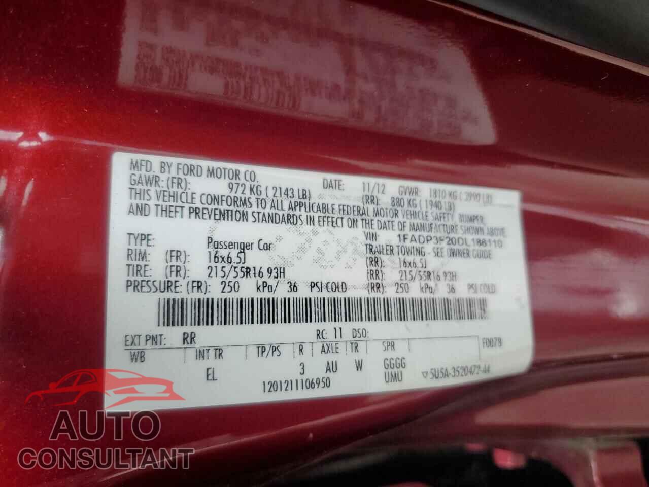 FORD FOCUS 2013 - 1FADP3F20DL186110