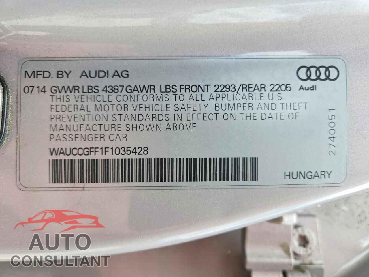 AUDI A3 2015 - WAUCCGFF1F1035428