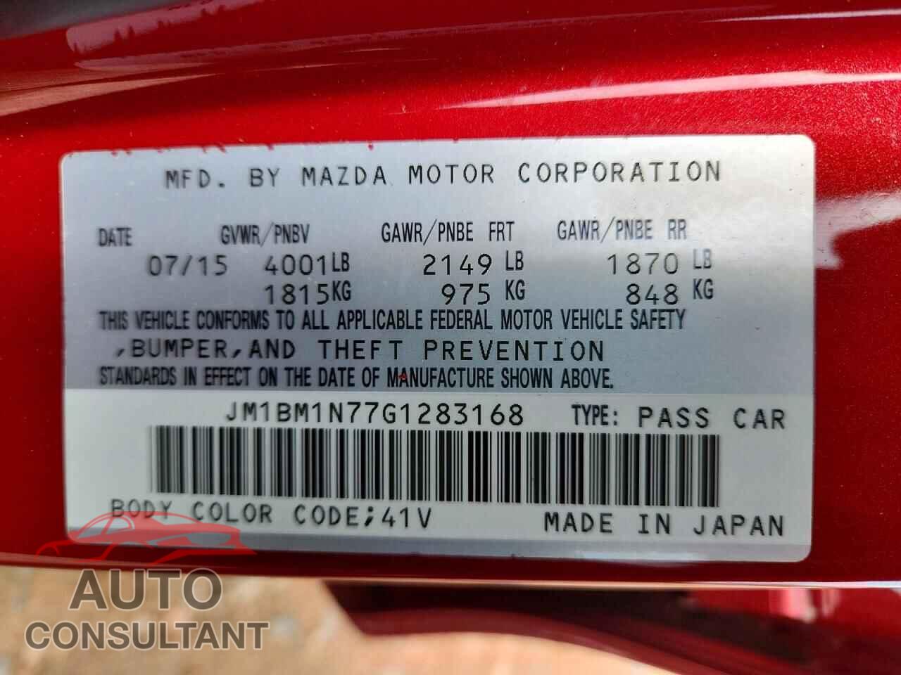 MAZDA 3 2016 - JM1BM1N77G1283168