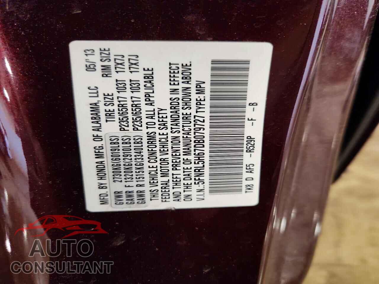 HONDA ODYSSEY 2013 - 5FNRL5H67DB079727