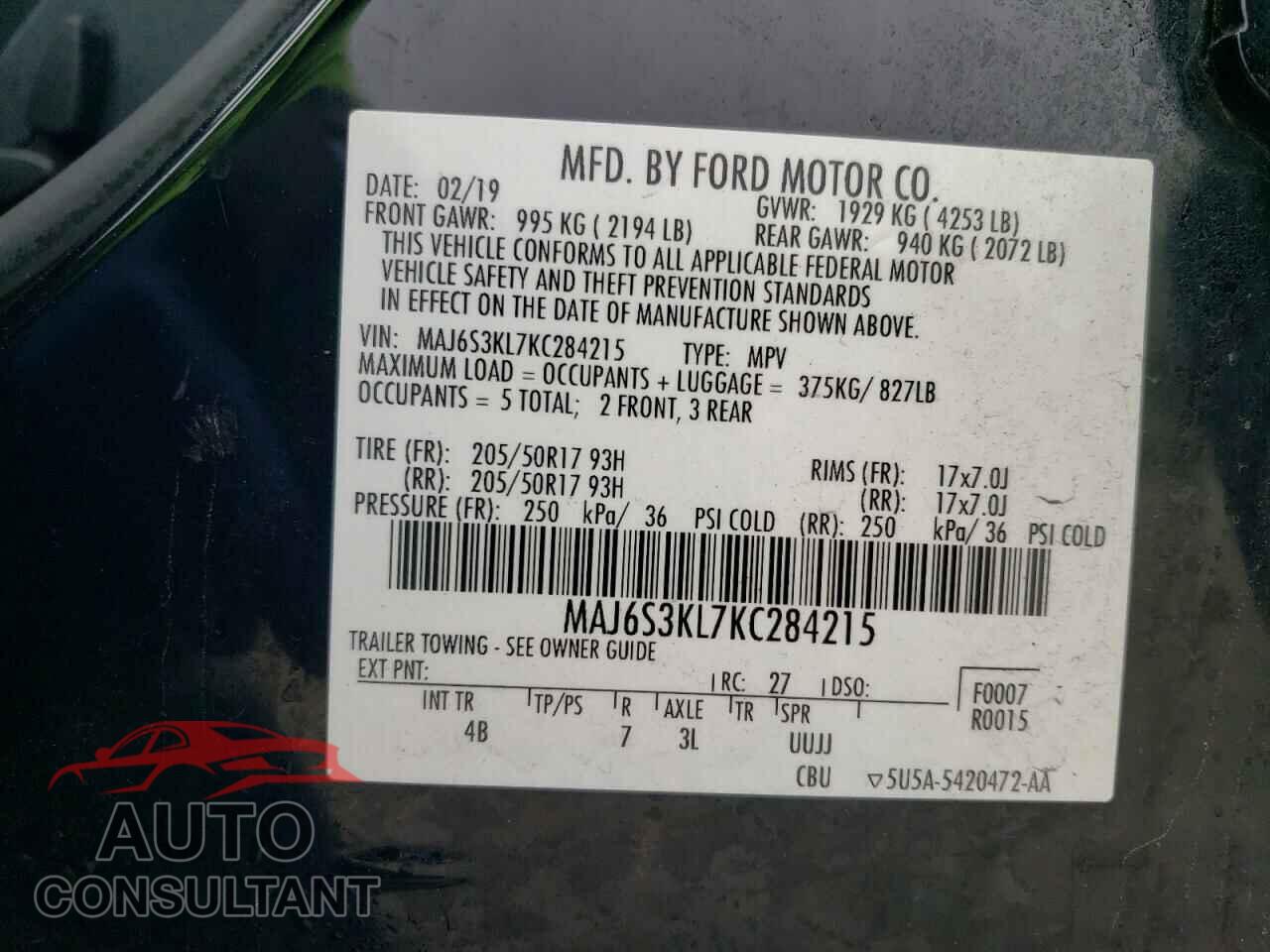 FORD ECOSPORT 2019 - MAJ6S3KL7KC284215