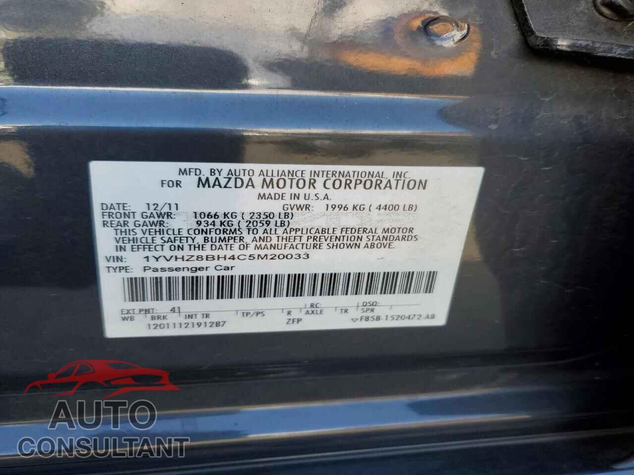 MAZDA 6 2012 - 1YVHZ8BH4C5M20033