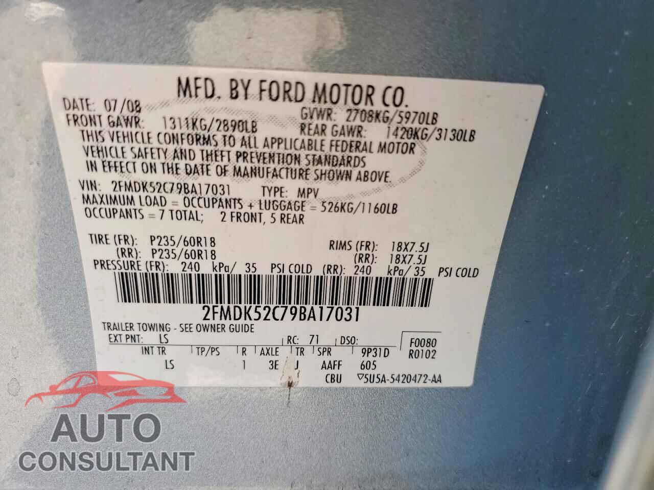 FORD FLEX 2009 - 2FMDK52C79BA17031