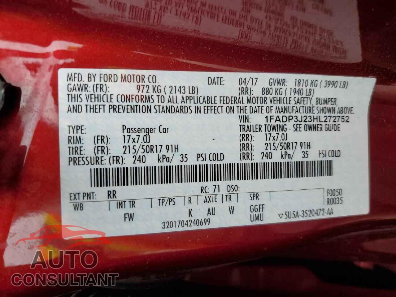 FORD FOCUS 2017 - 1FADP3J23HL272752