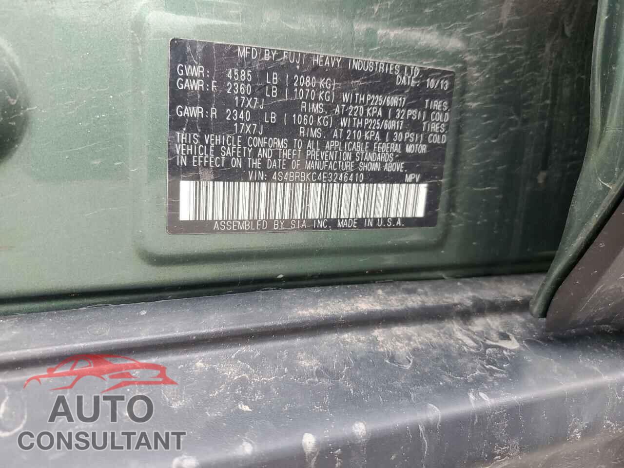 SUBARU OUTBACK 2014 - 4S4BRBKC4E3246410