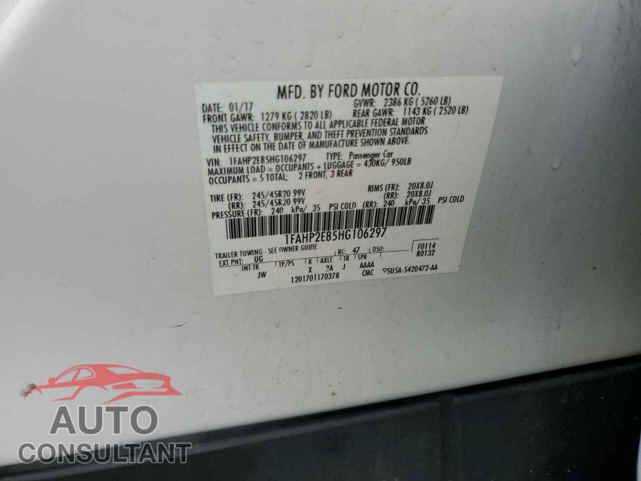 FORD TAURUS 2017 - 1FAHP2E85HG106297