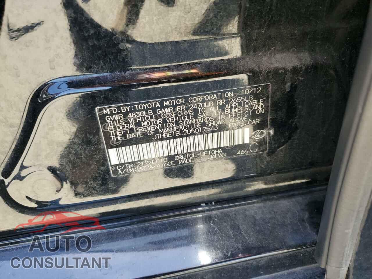 LEXUS GS350 2013 - JTHBE1BL2D5017543