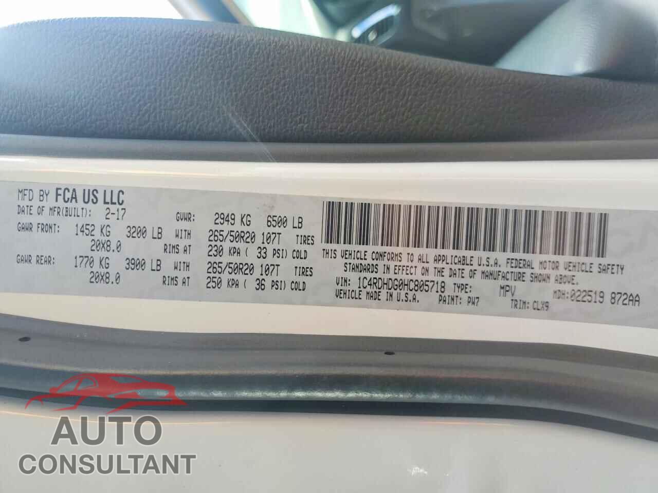 DODGE DURANGO 2017 - 1C4RDHDG0HC805718