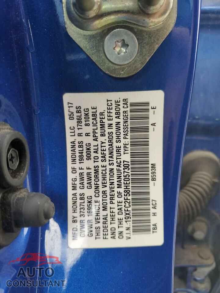 HONDA CIVIC 2017 - 19XFC2F58HE057307