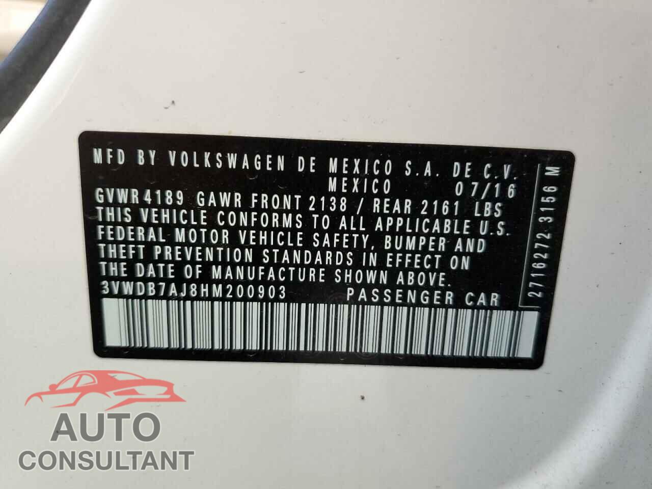 VOLKSWAGEN JETTA 2017 - 3VWDB7AJ8HM200903