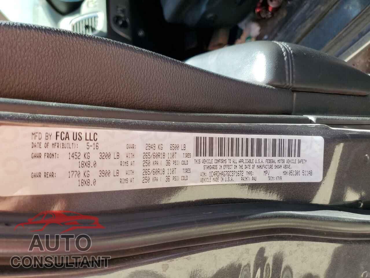 DODGE DURANGO 2016 - 1C4RDHAG7GC371672