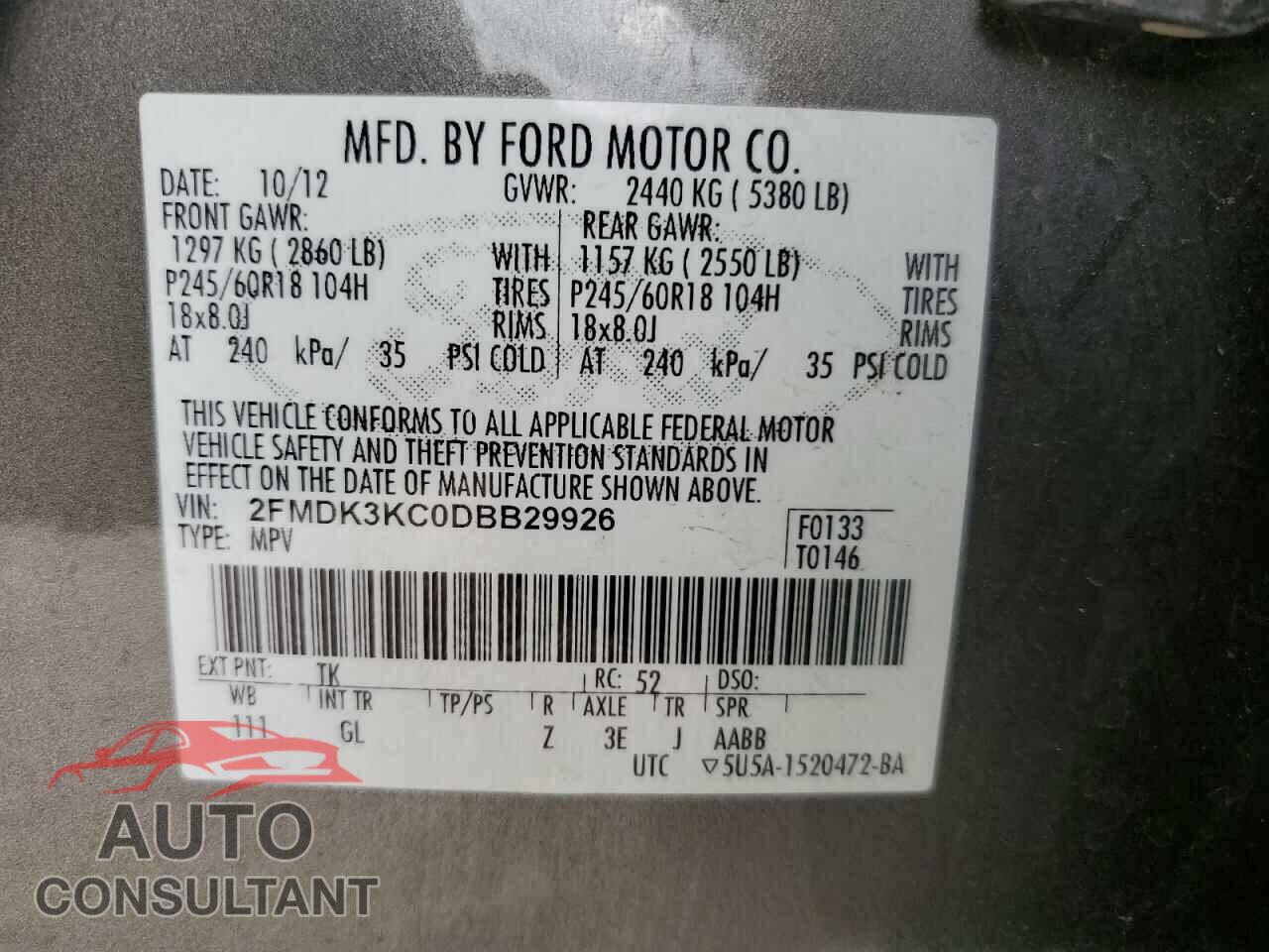 FORD EDGE 2013 - 2FMDK3KC0DBB29926