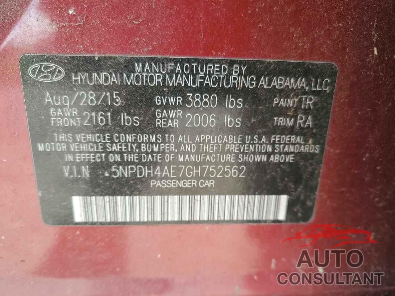 HYUNDAI ELANTRA 2016 - 5NPDH4AE7GH752562