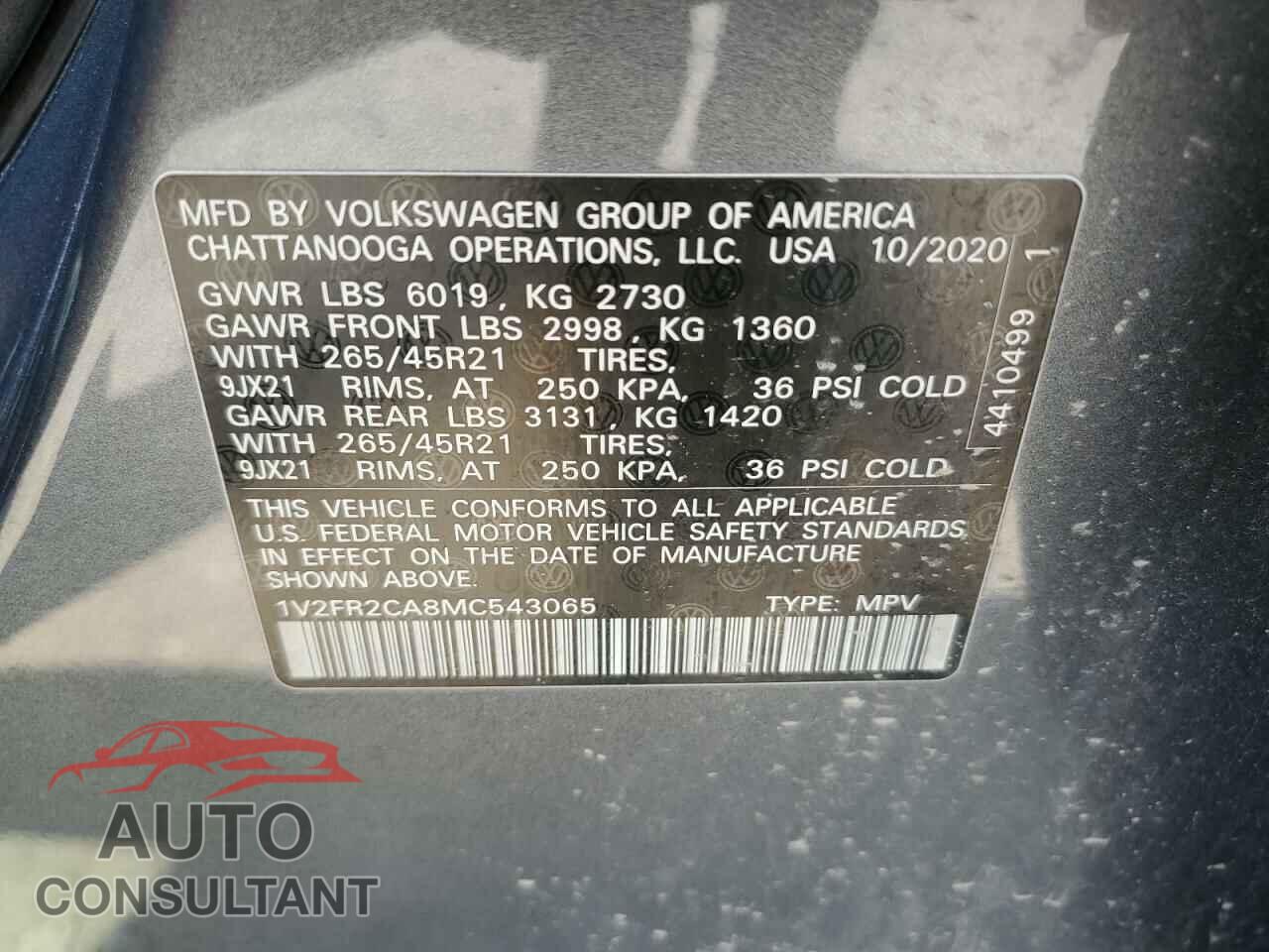 VOLKSWAGEN ATLAS 2021 - 1V2FR2CA8MC543065