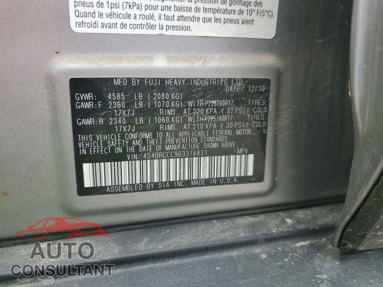 SUBARU OUTBACK 2011 - 4S4BRCCC9B3376831