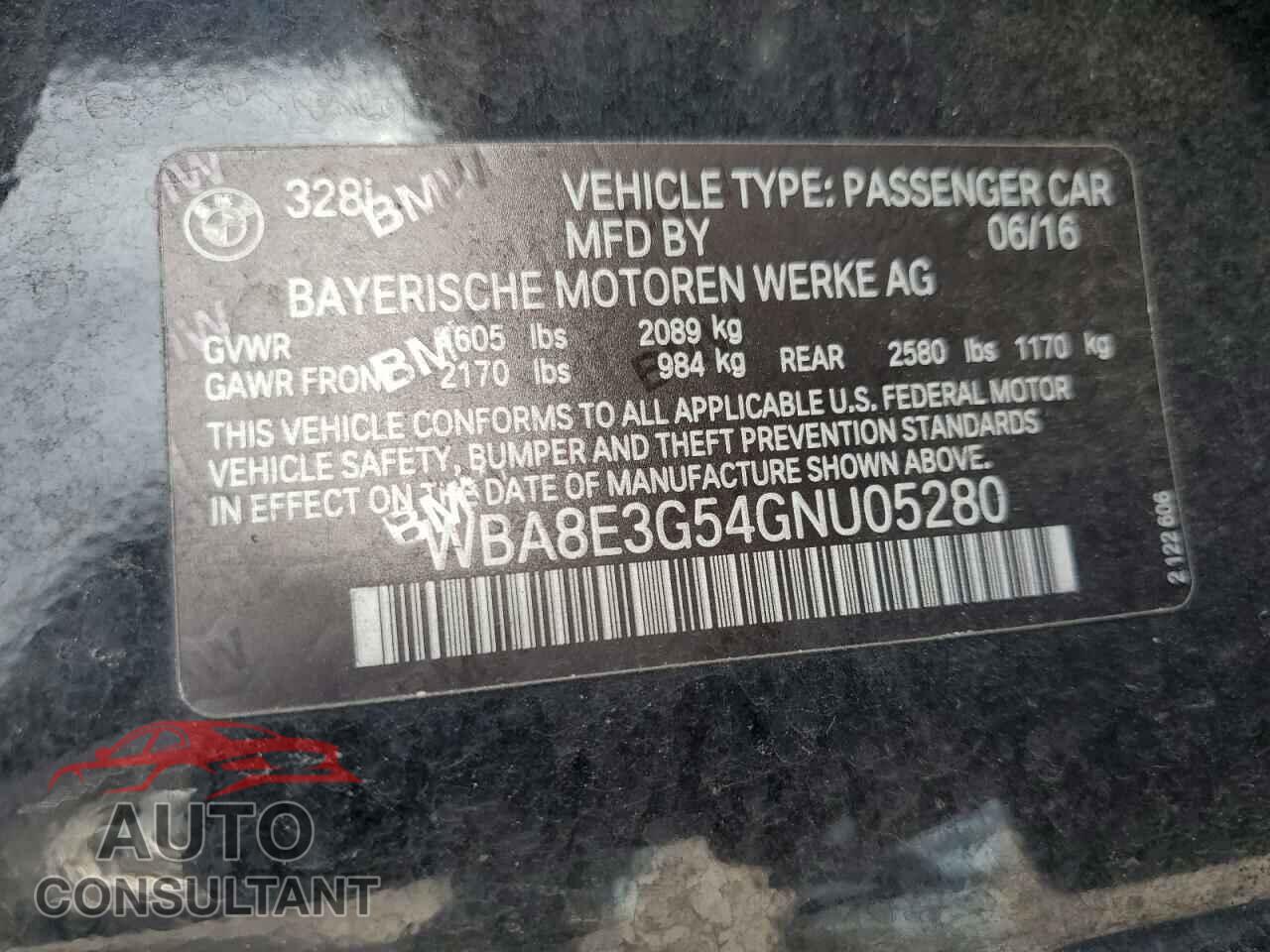 BMW 3 SERIES 2016 - WBA8E3G54GNU05280