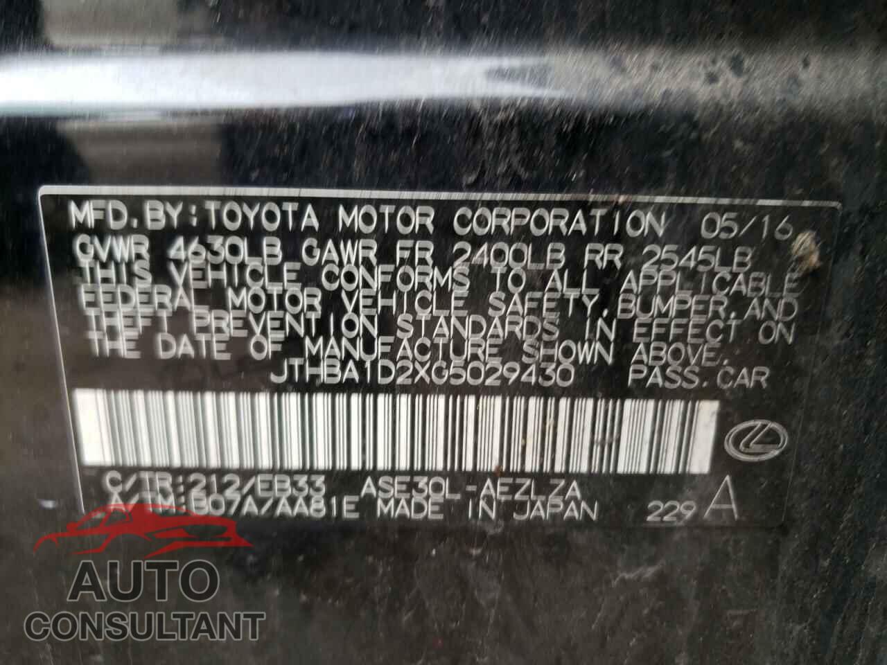 LEXUS IS 2016 - JTHBA1D2XG5029430