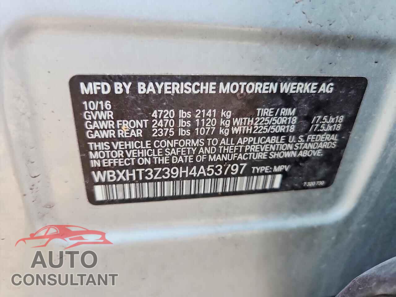 BMW X1 2017 - WBXHT3Z39H4A53797