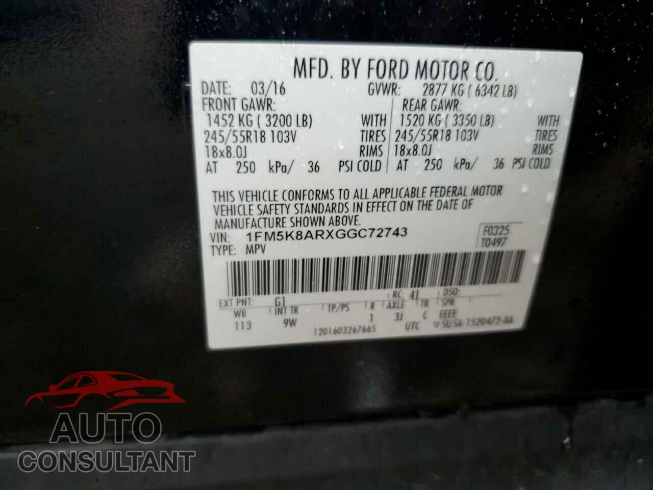 FORD EXPLORER 2016 - 1FM5K8ARXGGC72743