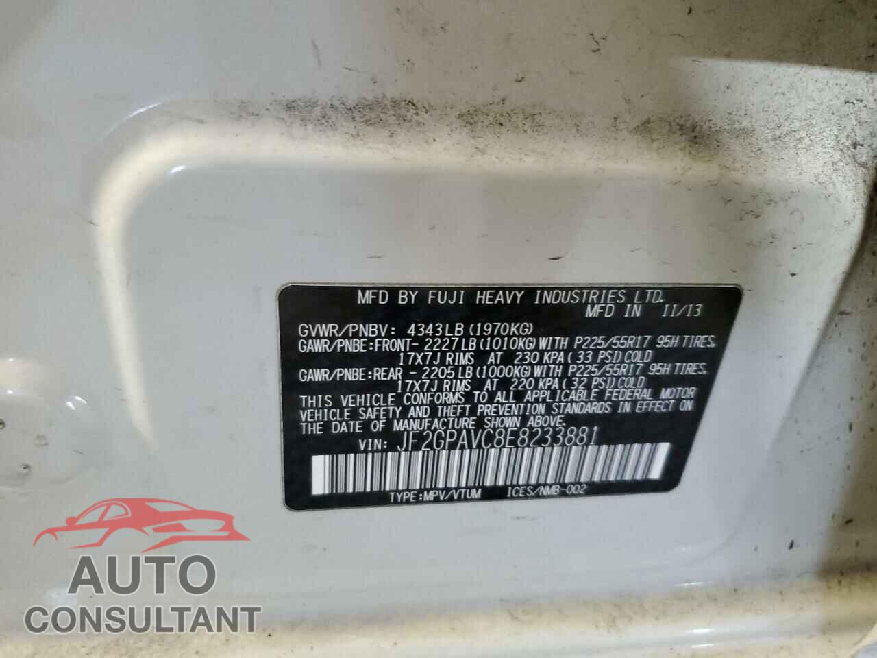 SUBARU XV 2014 - JF2GPAVC8E8233881
