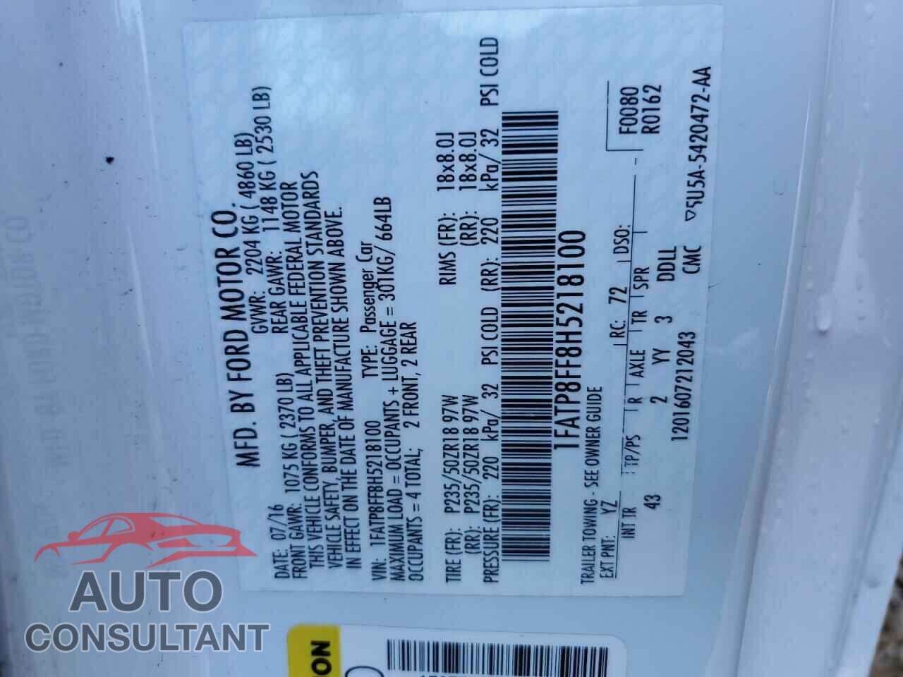 FORD MUSTANG 2017 - 1FATP8FF8H5218100