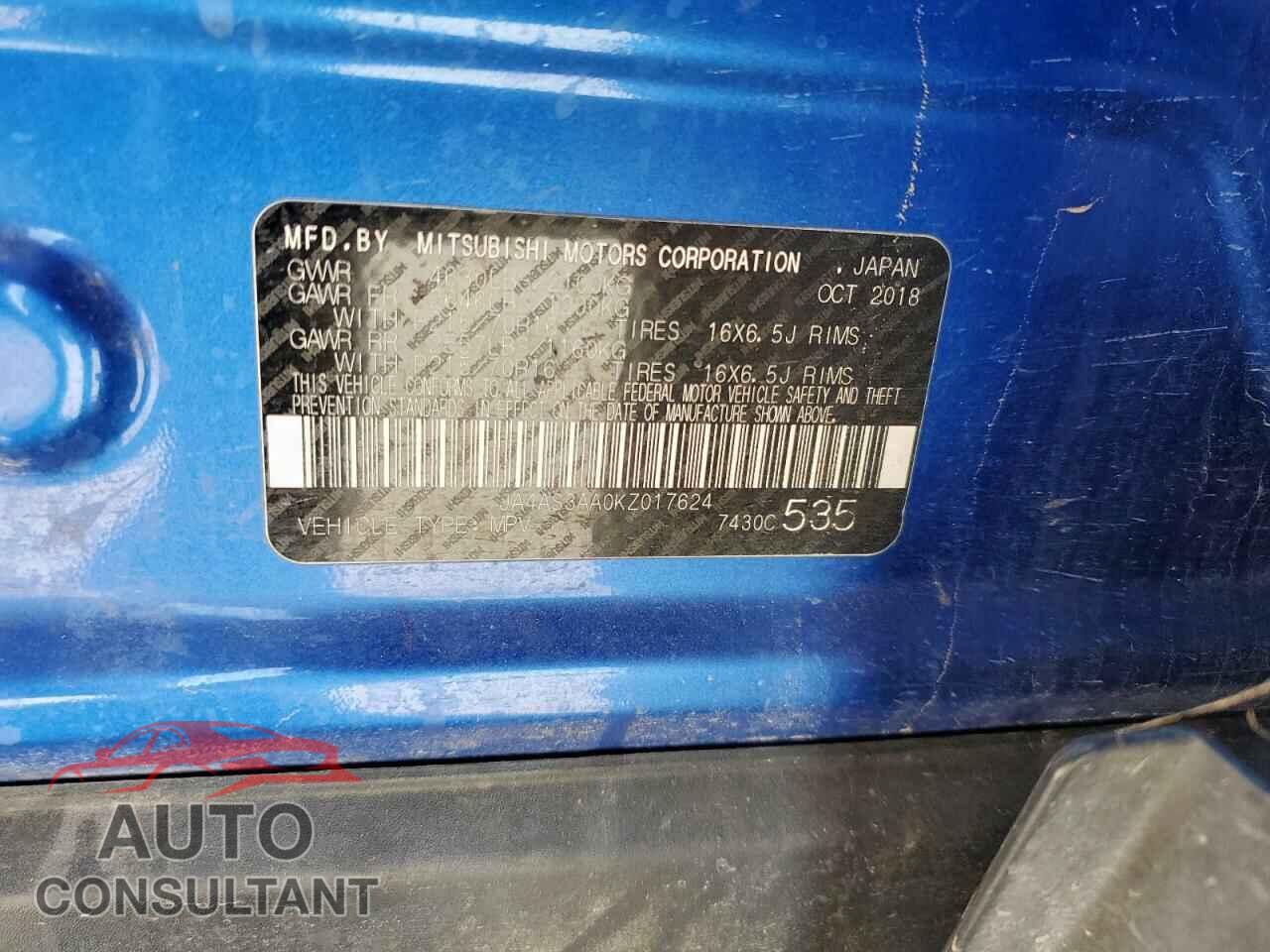 MITSUBISHI ECLIPSE 2019 - JA4AS3AA0KZ017624