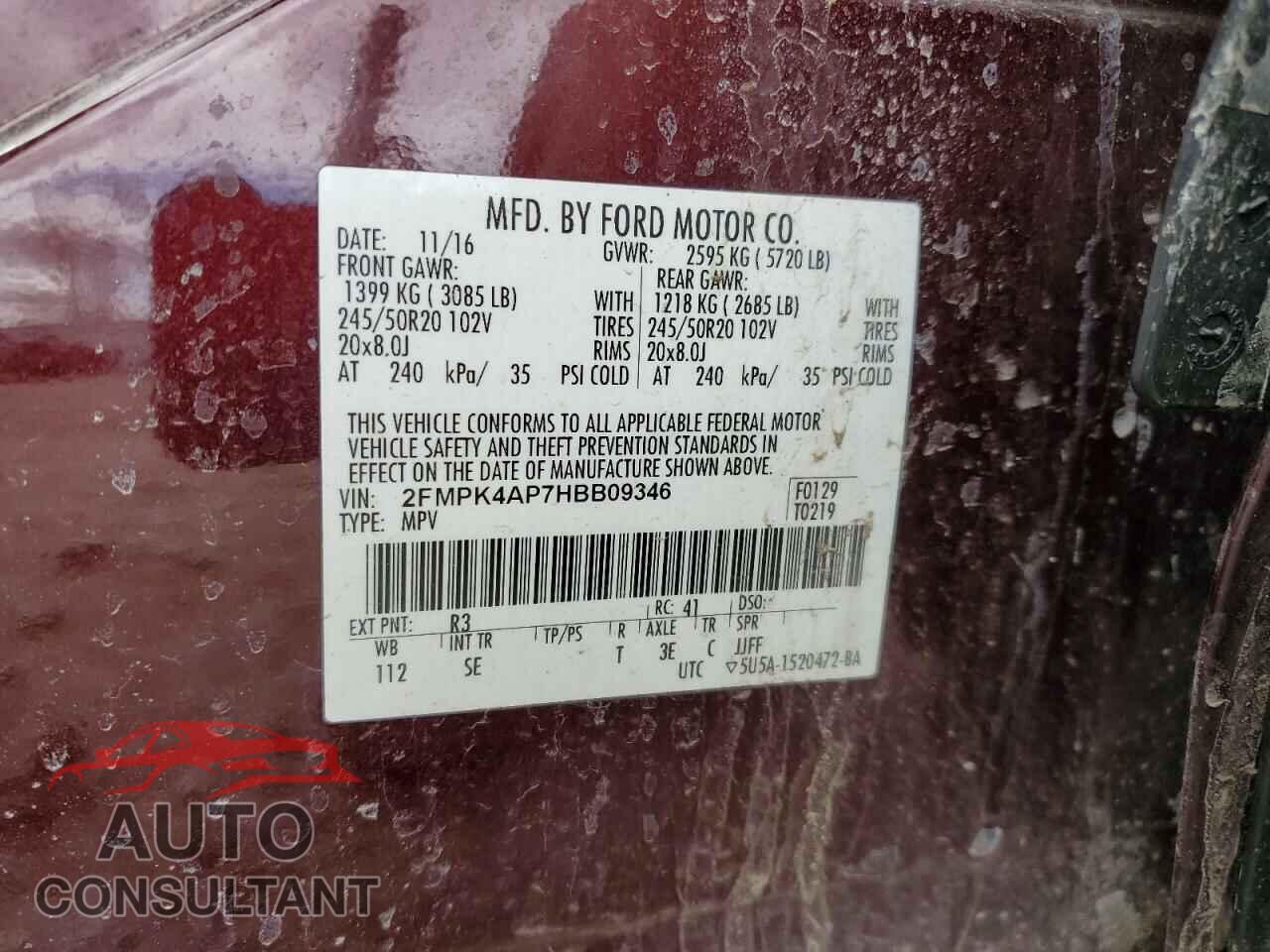 FORD EDGE 2017 - 2FMPK4AP7HBB09346